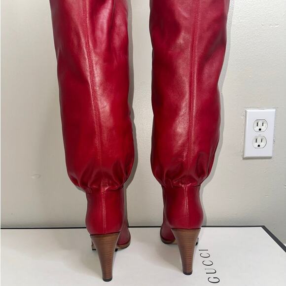 Gucci Lisa Over-the-Knee Thigh High Leather Boots Romantic Cerise Red Size 38 - Picture 6 of 14